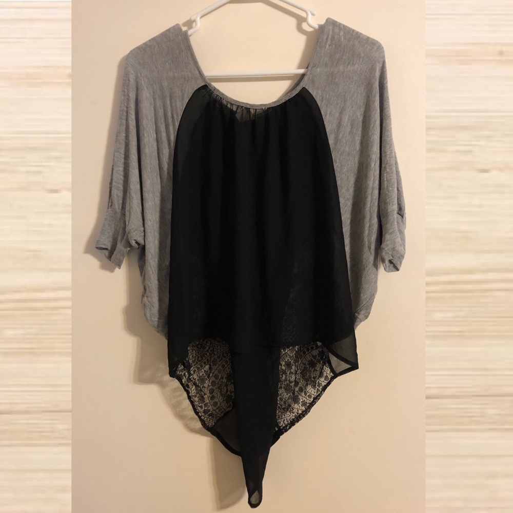 Black and Grey Batwing Top
